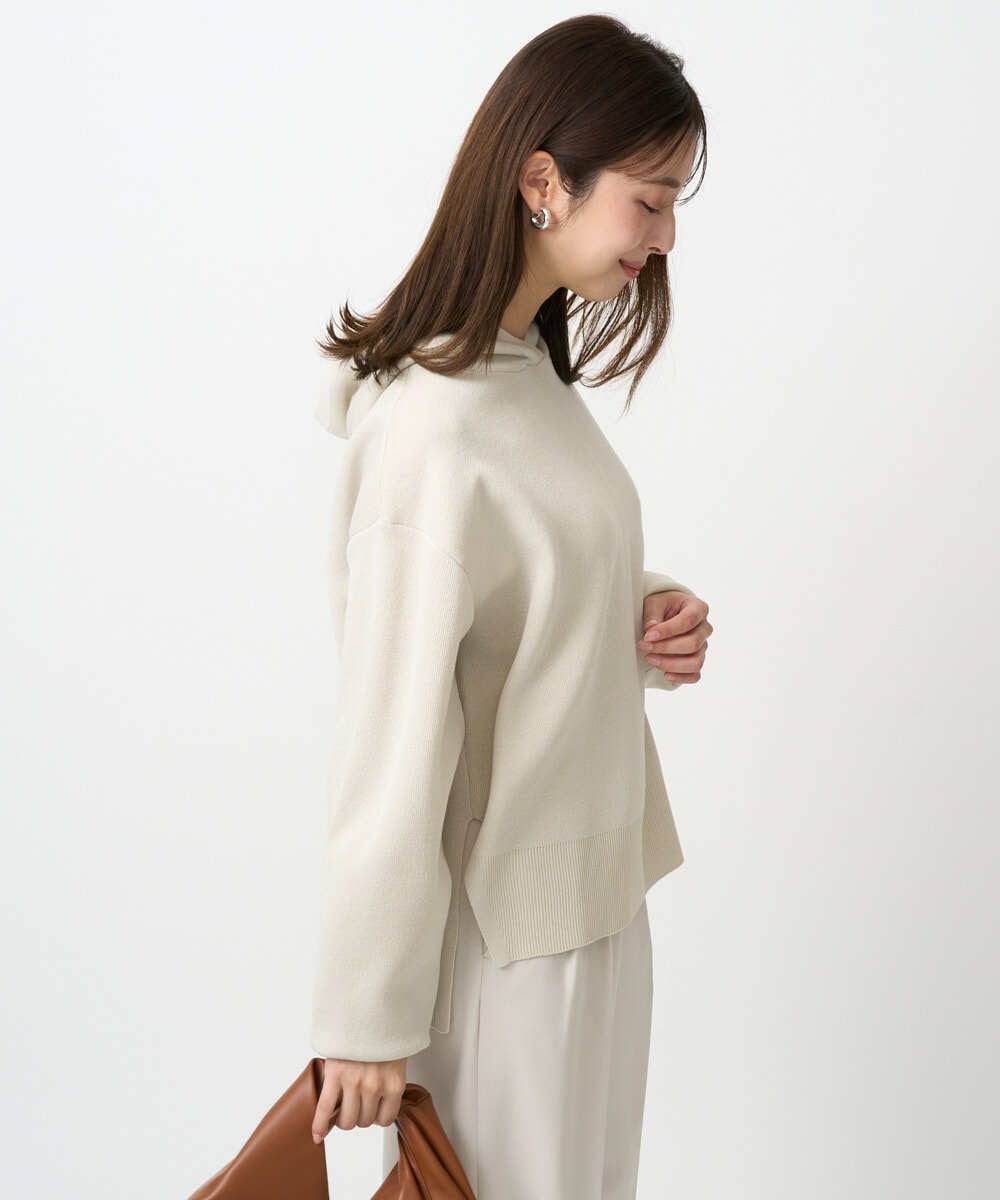 F1FDD16130 MK MICHEL KLEIN(小さいサイズ)(メゾン ドゥ サンク) 【小さいサイズ】スウェットライクニットフーディー/洗える グレー