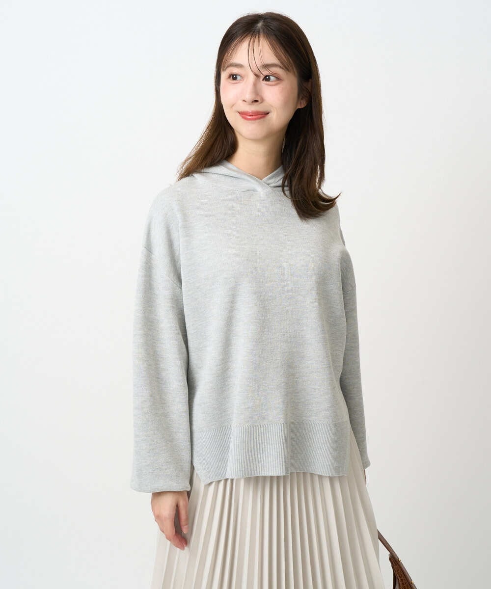 F1FDD16130 MK MICHEL KLEIN(小さいサイズ)(メゾン ドゥ サンク) 【小さいサイズ】スウェットライクニットフーディー/洗える グレー