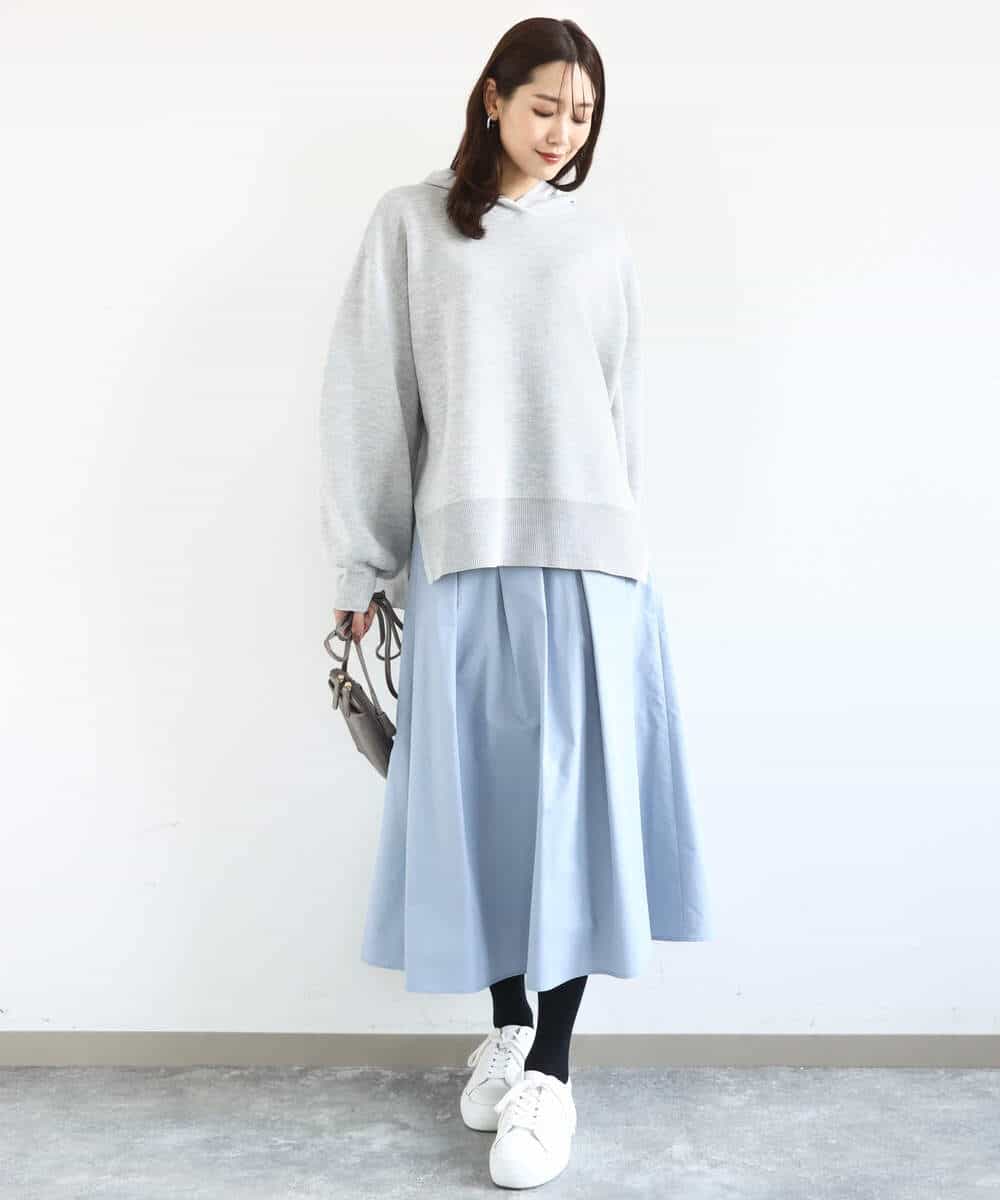 F1FDD16130 MK MICHEL KLEIN(小さいサイズ)(メゾン ドゥ サンク) 【小さいサイズ】スウェットライクニットフーディー/洗える グレー