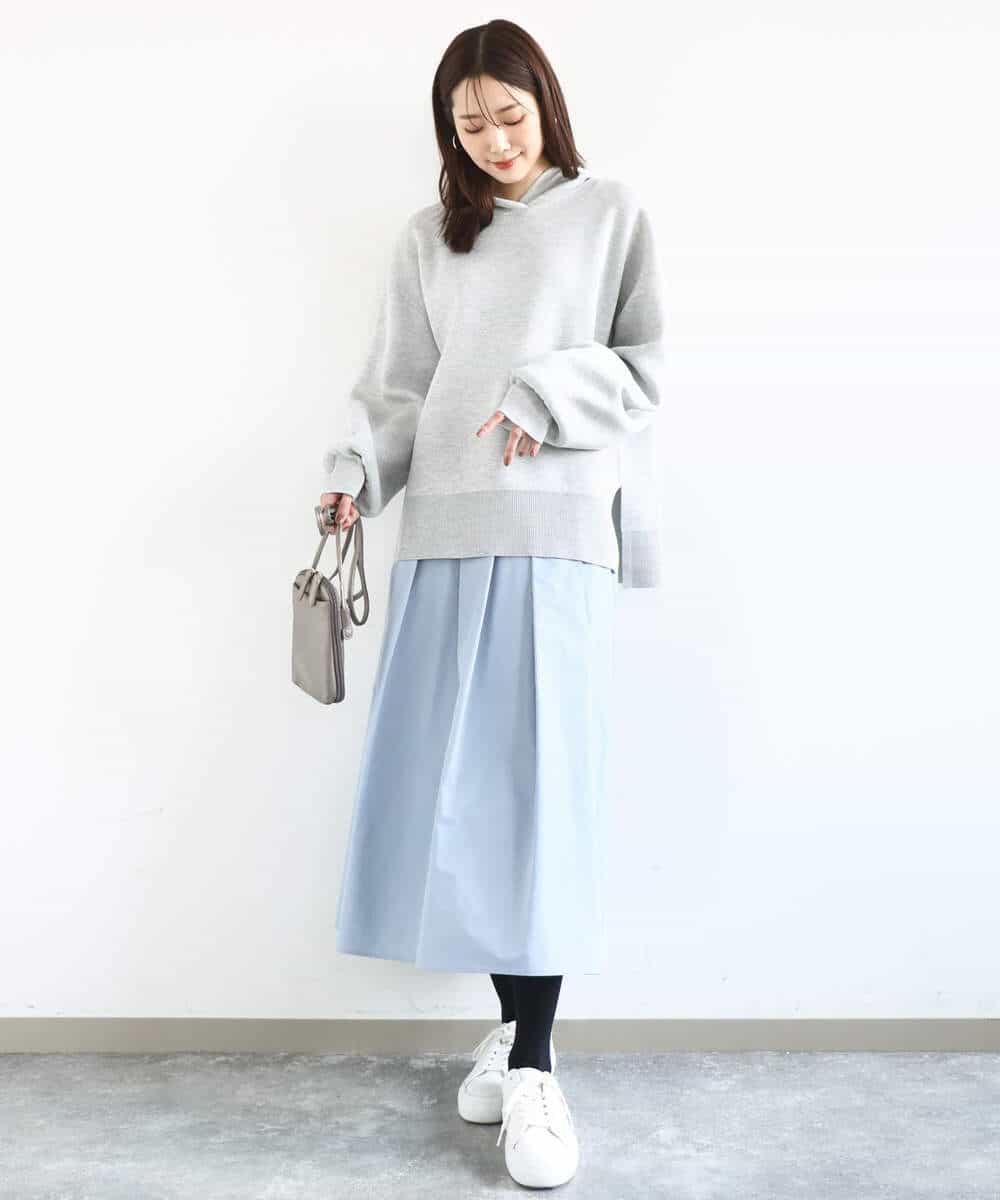 F1FDD16130 MK MICHEL KLEIN(小さいサイズ)(メゾン ドゥ サンク) 【小さいサイズ】スウェットライクニットフーディー/洗える グレー