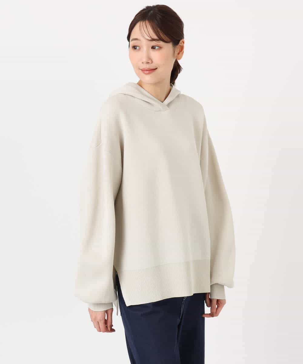 F1FDD16130 MK MICHEL KLEIN(小さいサイズ)(メゾン ドゥ サンク) 【小さいサイズ】スウェットライクニットフーディー/洗える グレー