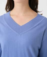 F1FDD60140 MK MICHEL KLEIN(小さいサイズ)(メゾン ドゥ サンク) 【小さいサイズ】配色ラインVネックニット/洗える ライトブルー