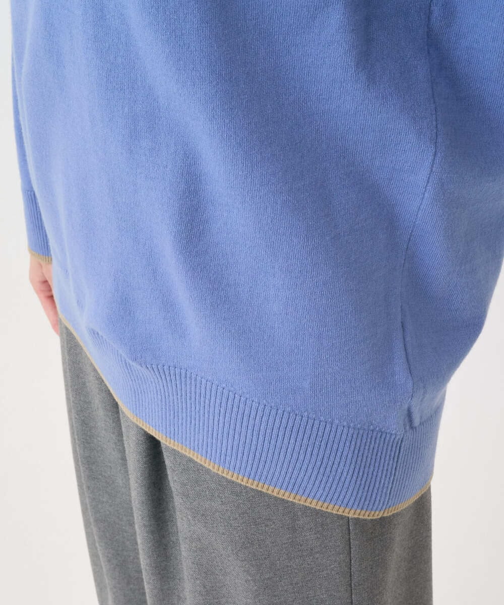 F1FDD60140 MK MICHEL KLEIN(小さいサイズ)(メゾン ドゥ サンク) 【小さいサイズ】配色ラインVネックニット/洗える ライトブルー