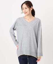 F1FDD60140 MK MICHEL KLEIN(小さいサイズ)(メゾン ドゥ サンク) 配色ラインVネックニット/洗える ライトブルー