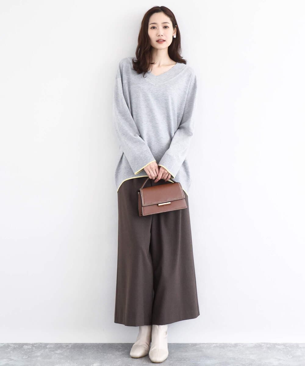 F1FDD60140 MK MICHEL KLEIN(小さいサイズ)(メゾン ドゥ サンク) 配色ラインVネックニット/洗える ライトブルー