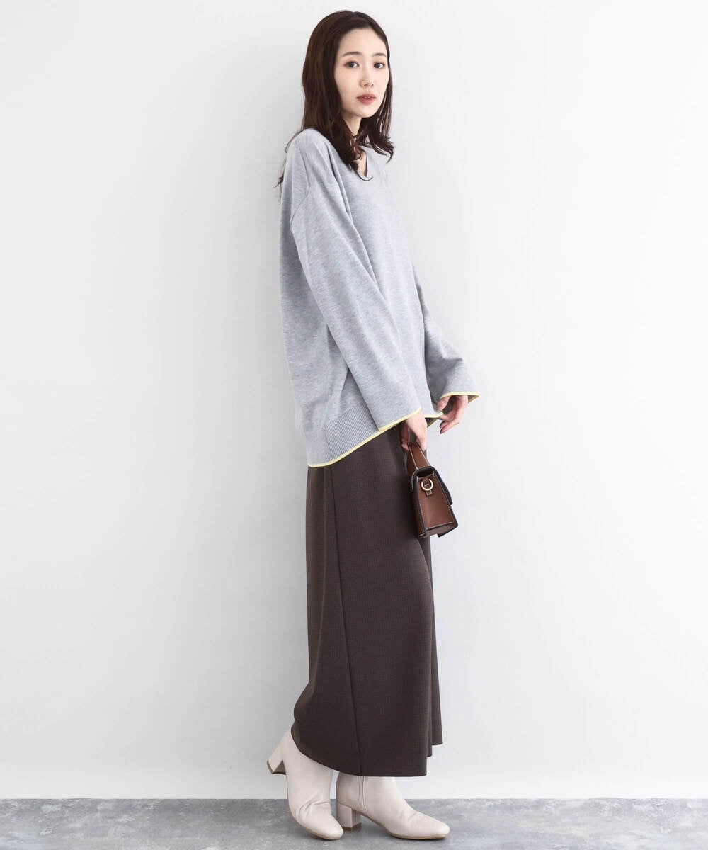 F1FDD60140 MK MICHEL KLEIN(小さいサイズ)(メゾン ドゥ サンク) 配色ラインVネックニット/洗える ライトブルー