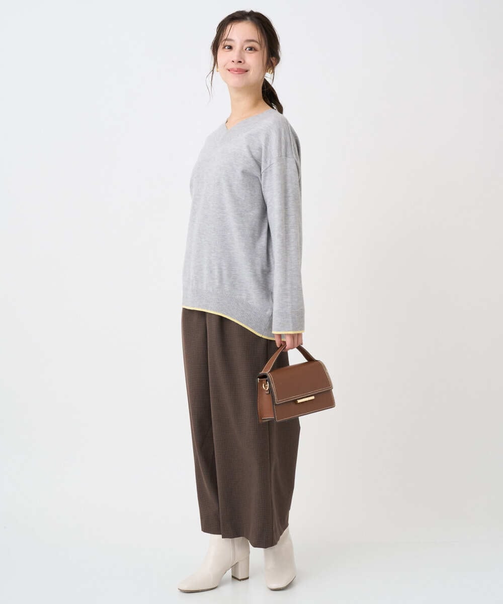 F1FDD60140 MK MICHEL KLEIN(小さいサイズ)(メゾン ドゥ サンク) 【小さいサイズ】配色ラインVネックニット/洗える ライトブルー