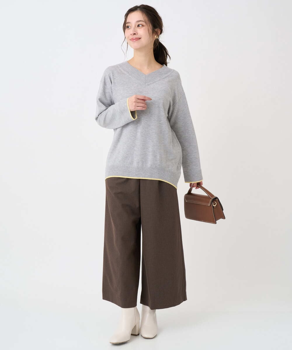 F1FDD60140 MK MICHEL KLEIN(小さいサイズ)(メゾン ドゥ サンク) 【小さいサイズ】配色ラインVネックニット/洗える ライトブルー