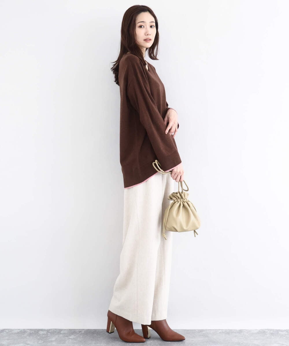 F1FDD60140 MK MICHEL KLEIN(小さいサイズ)(メゾン ドゥ サンク) 配色ラインVネックニット/洗える ライトブルー