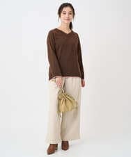 F1FDD60140 MK MICHEL KLEIN(小さいサイズ)(メゾン ドゥ サンク) 【小さいサイズ】配色ラインVネックニット/洗える ライトブルー