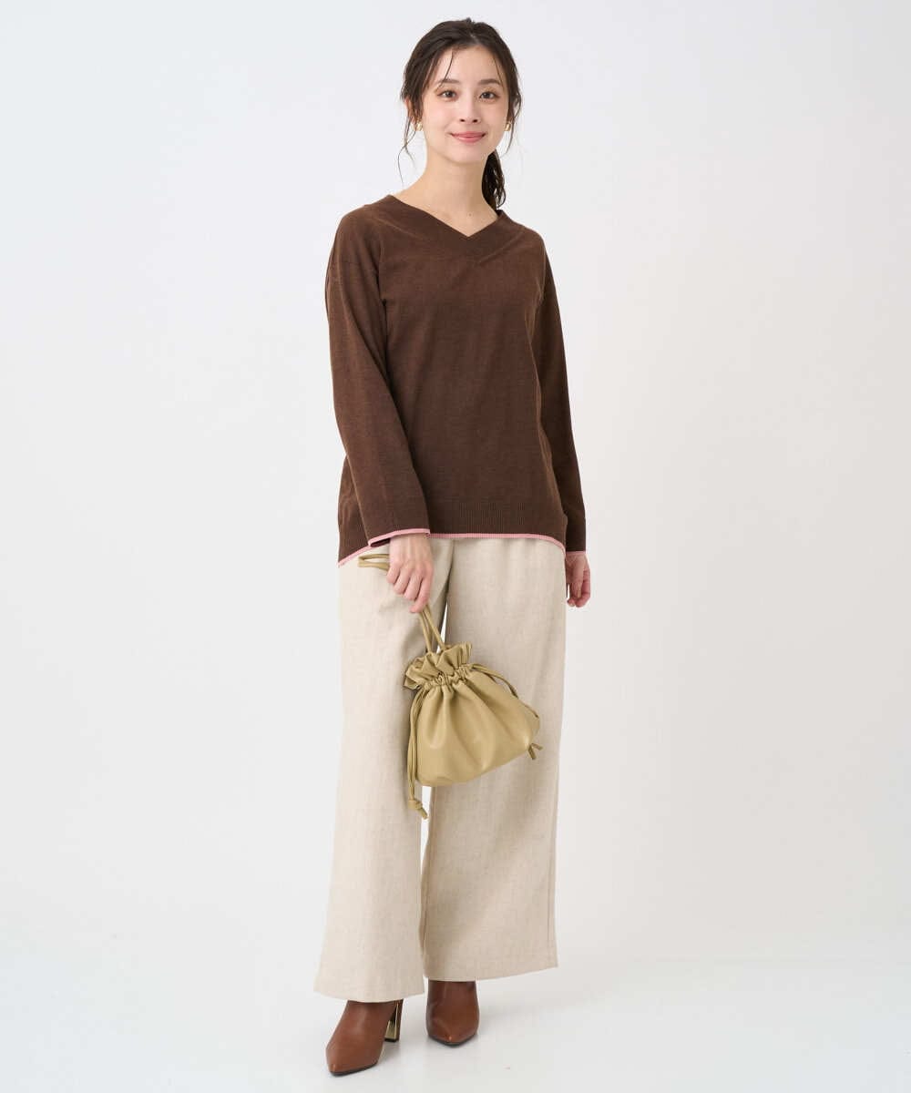 F1FDD60140 MK MICHEL KLEIN(小さいサイズ)(メゾン ドゥ サンク) 【小さいサイズ】配色ラインVネックニット/洗える ライトブルー