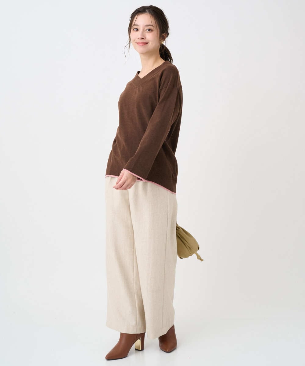 F1FDD60140 MK MICHEL KLEIN(小さいサイズ)(メゾン ドゥ サンク) 【小さいサイズ】配色ラインVネックニット/洗える ライトブルー