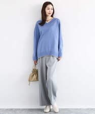 F1FDD60140 MK MICHEL KLEIN(小さいサイズ)(メゾン ドゥ サンク) 配色ラインVネックニット/洗える ライトブルー