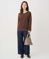 F1FDD60140 MK MICHEL KLEIN(小さいサイズ)(メゾン ドゥ サンク) 【小さいサイズ】配色ラインVネックニット/洗える ライトブルー