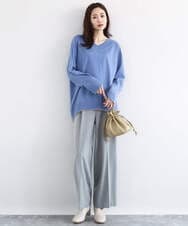 F1FDD60140 MK MICHEL KLEIN(小さいサイズ)(メゾン ドゥ サンク) 配色ラインVネックニット/洗える ライトブルー