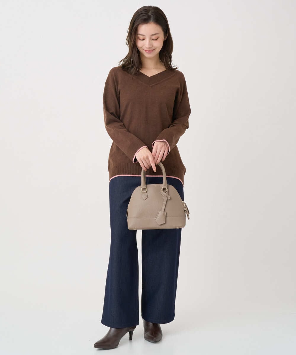 F1FDD60140 MK MICHEL KLEIN(小さいサイズ)(メゾン ドゥ サンク) 【小さいサイズ】配色ラインVネックニット/洗える ライトブルー