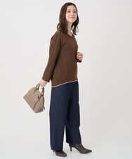 F1FDD60140 MK MICHEL KLEIN(小さいサイズ)(メゾン ドゥ サンク) 【小さいサイズ】配色ラインVネックニット/洗える ライトブルー