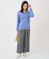 F1FDD60140 MK MICHEL KLEIN(小さいサイズ)(メゾン ドゥ サンク) 【小さいサイズ】配色ラインVネックニット/洗える ライトブルー