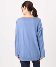 F1FDD60140 MK MICHEL KLEIN(小さいサイズ)(メゾン ドゥ サンク) 配色ラインVネックニット/洗える ライトブルー