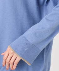 F1FDD60140 MK MICHEL KLEIN(小さいサイズ)(メゾン ドゥ サンク) 配色ラインVネックニット/洗える ライトブルー