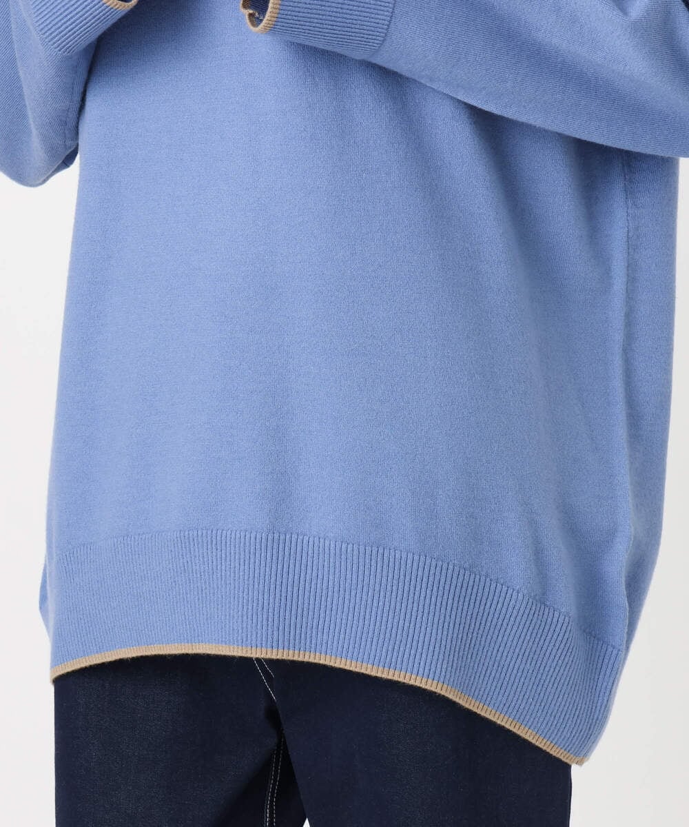 F1FDD60140 MK MICHEL KLEIN(小さいサイズ)(メゾン ドゥ サンク) 配色ラインVネックニット/洗える ライトブルー