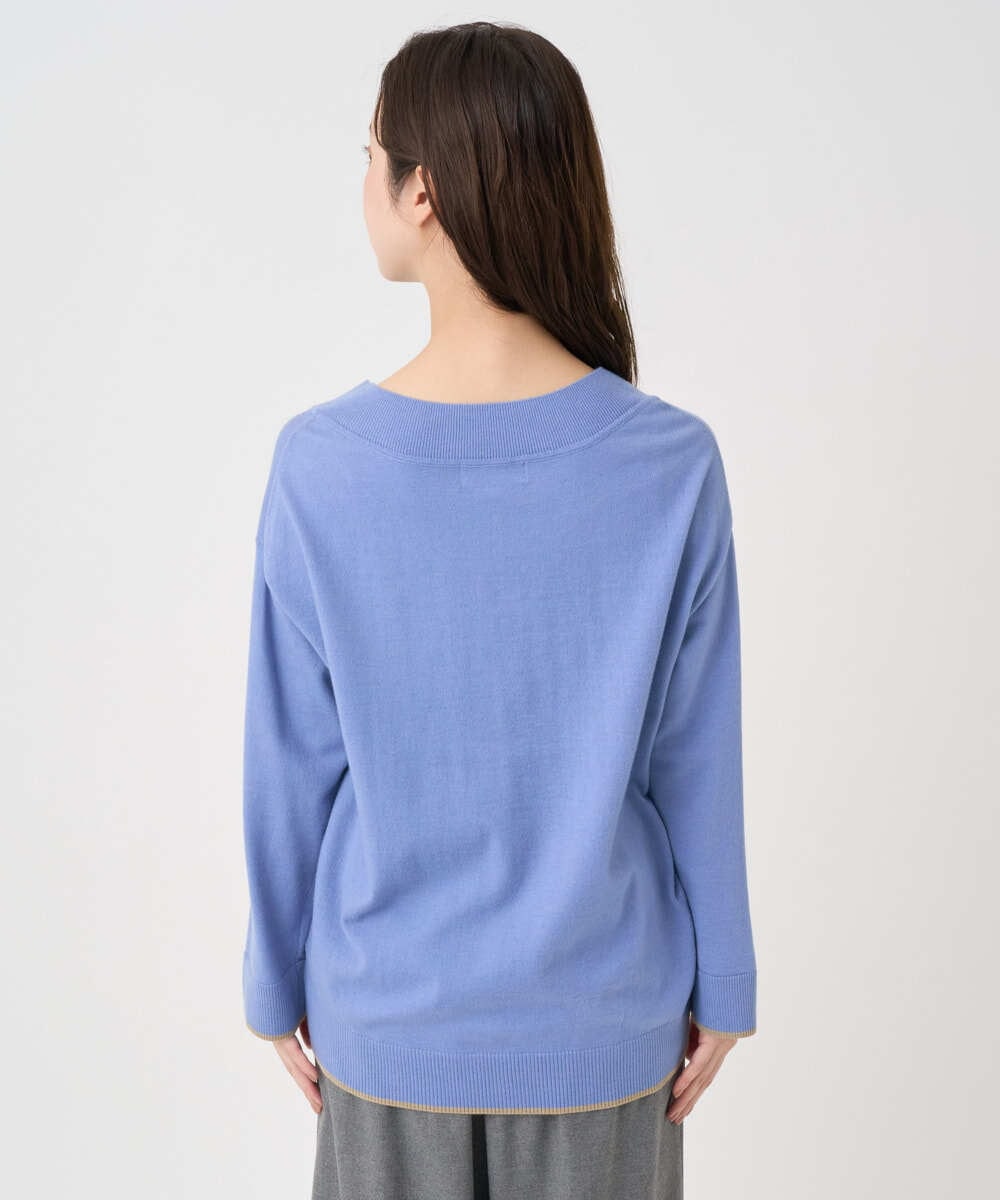 F1FDD60140 MK MICHEL KLEIN(小さいサイズ)(メゾン ドゥ サンク) 【小さいサイズ】配色ラインVネックニット/洗える ライトブルー