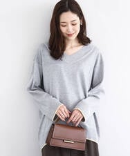 F1FDD60140 MK MICHEL KLEIN(小さいサイズ)(メゾン ドゥ サンク) 配色ラインVネックニット/洗える グレー