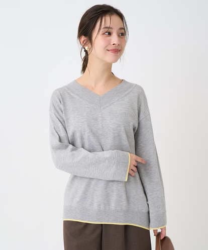 F1FDD60140 MK MICHEL KLEIN(小さいサイズ) 【小さいサイズ】配色ラインVネックニット/洗える