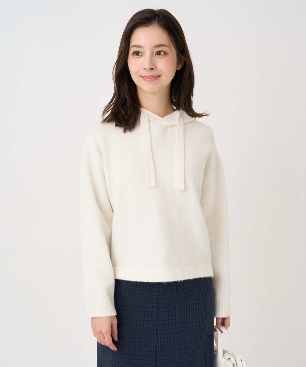 F1FDD62150 MK MICHEL KLEIN(小さいサイズ)(メゾン ドゥ サンク) 【小さいサイズ】クロップド丈ニットフーディー/洗える アイボリー