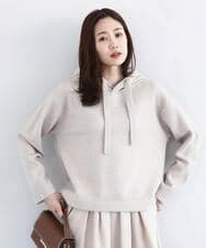 F1FDD62150 MK MICHEL KLEIN(小さいサイズ)(メゾン ドゥ サンク) クロップド丈ニットフーディー/洗える ベージュ