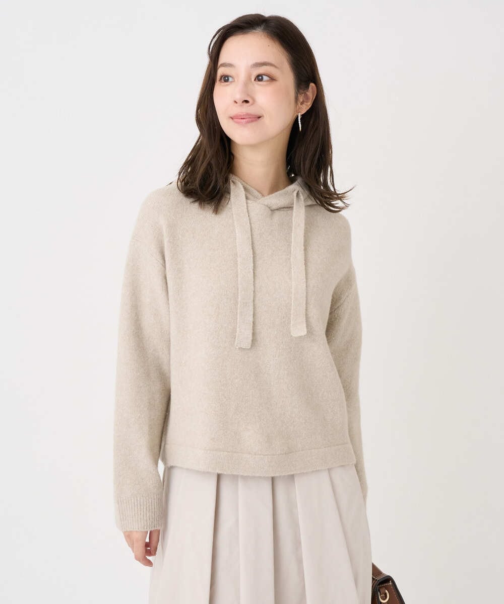 F1FDD62150 MK MICHEL KLEIN(小さいサイズ)(メゾン ドゥ サンク) 【小さいサイズ】クロップド丈ニットフーディー/洗える ベージュ