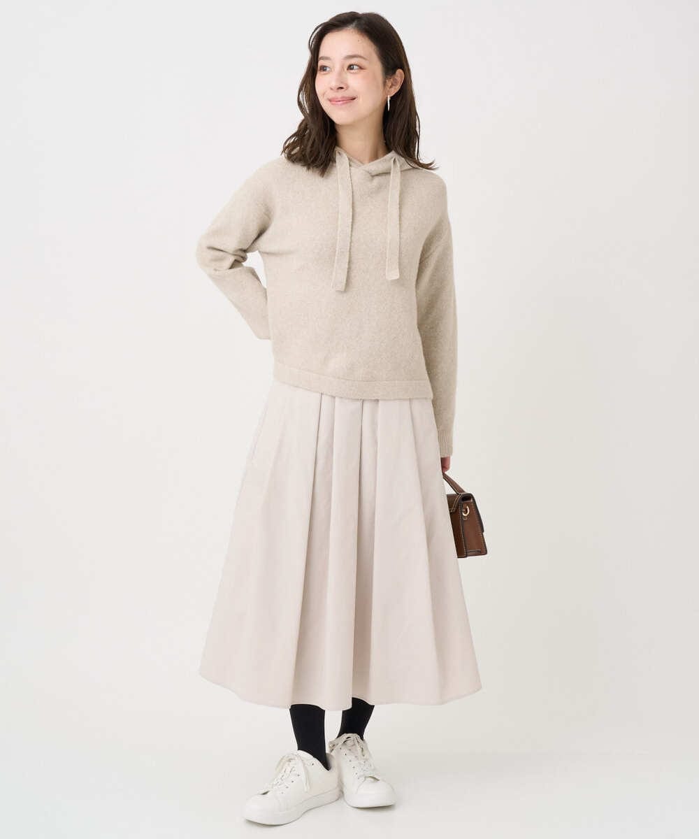 F1FDD62150 MK MICHEL KLEIN(小さいサイズ)(メゾン ドゥ サンク) 【小さいサイズ】クロップド丈ニットフーディー/洗える ベージュ