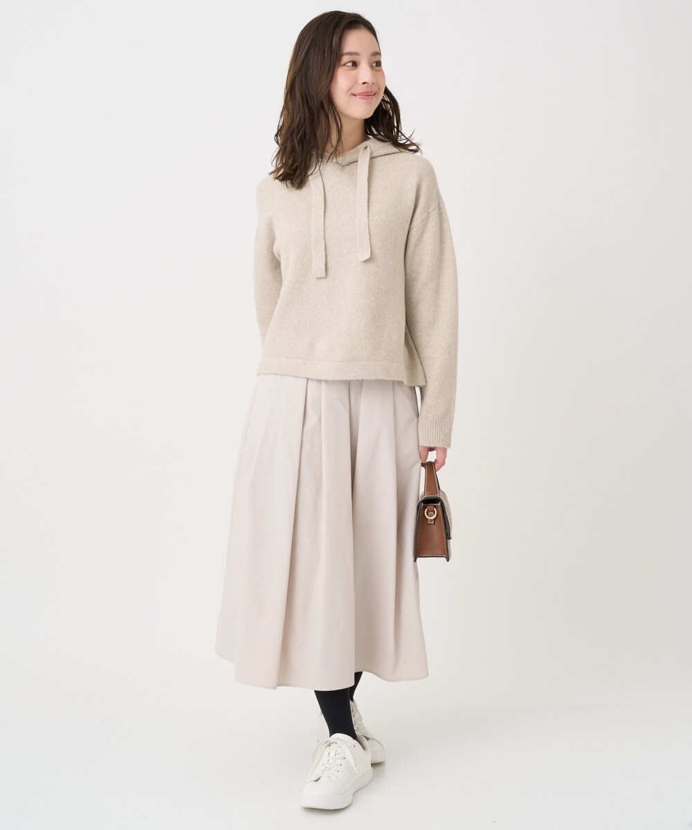 F1FDD62150 MK MICHEL KLEIN(小さいサイズ)(メゾン ドゥ サンク) 【小さいサイズ】クロップド丈ニットフーディー/洗える ベージュ