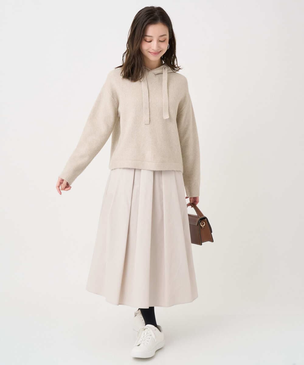 F1FDD62150 MK MICHEL KLEIN(小さいサイズ)(メゾン ドゥ サンク) 【小さいサイズ】クロップド丈ニットフーディー/洗える ベージュ