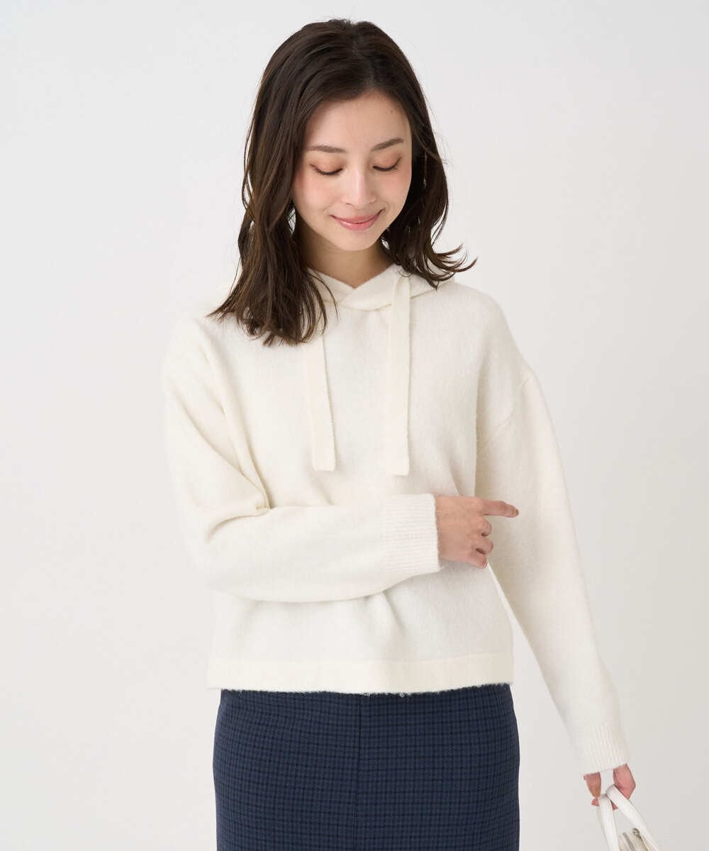 F1FDD62150 MK MICHEL KLEIN(小さいサイズ)(メゾン ドゥ サンク) 【小さいサイズ】クロップド丈ニットフーディー/洗える ベージュ