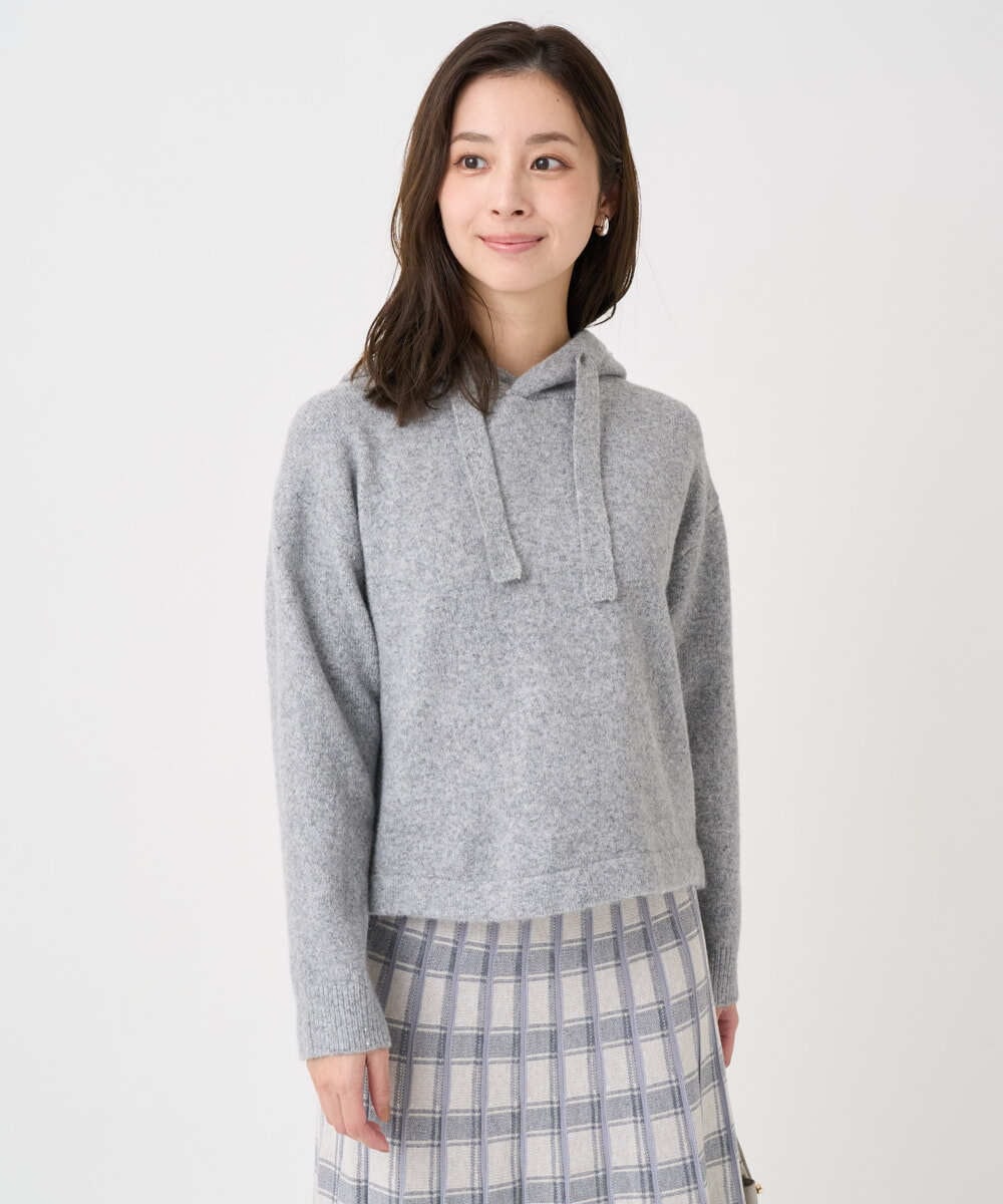 F1FDD62150 MK MICHEL KLEIN(小さいサイズ)(メゾン ドゥ サンク) 【小さいサイズ】クロップド丈ニットフーディー/洗える ベージュ