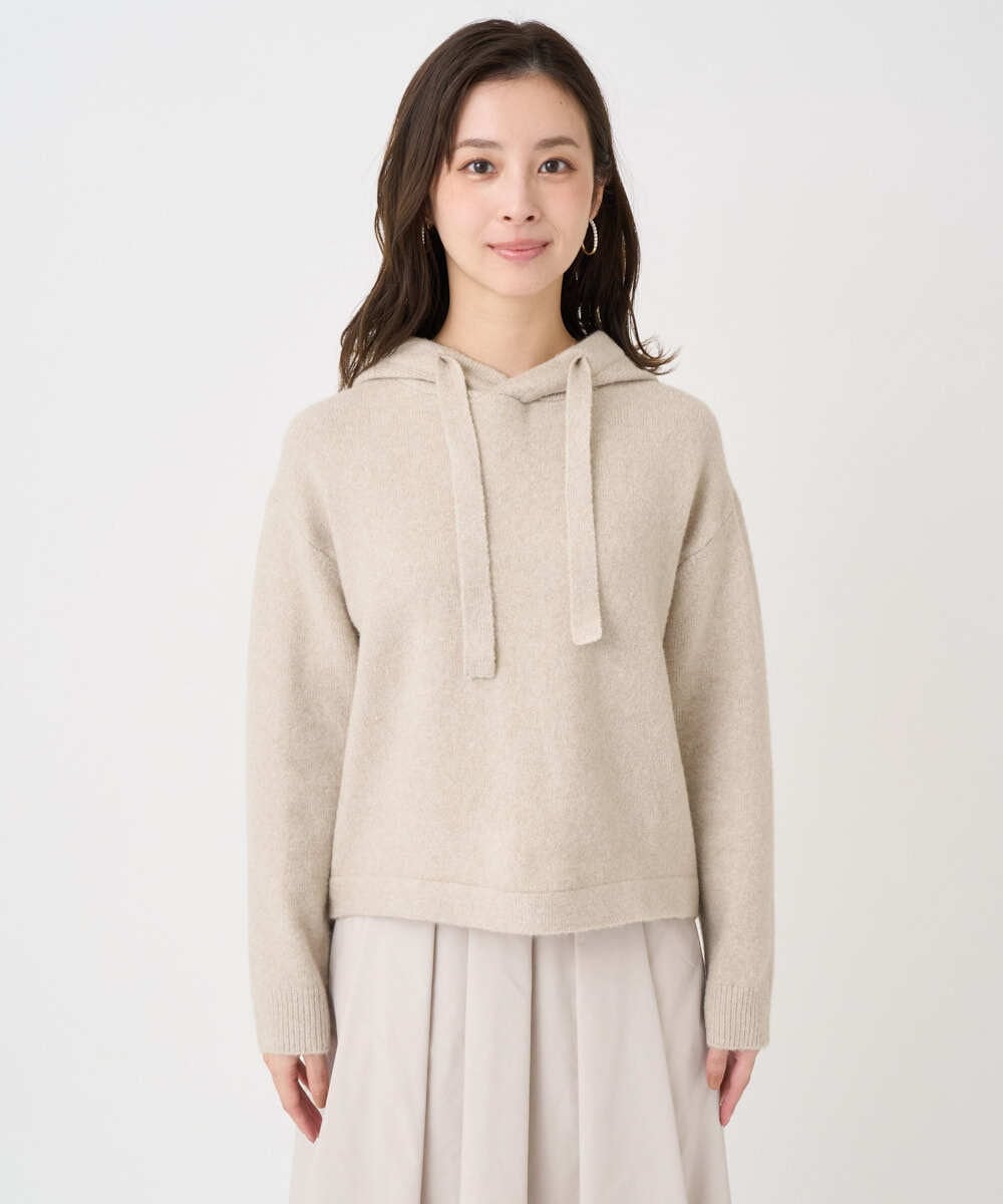 F1FDD62150 MK MICHEL KLEIN(小さいサイズ)(メゾン ドゥ サンク) 【小さいサイズ】クロップド丈ニットフーディー/洗える ベージュ