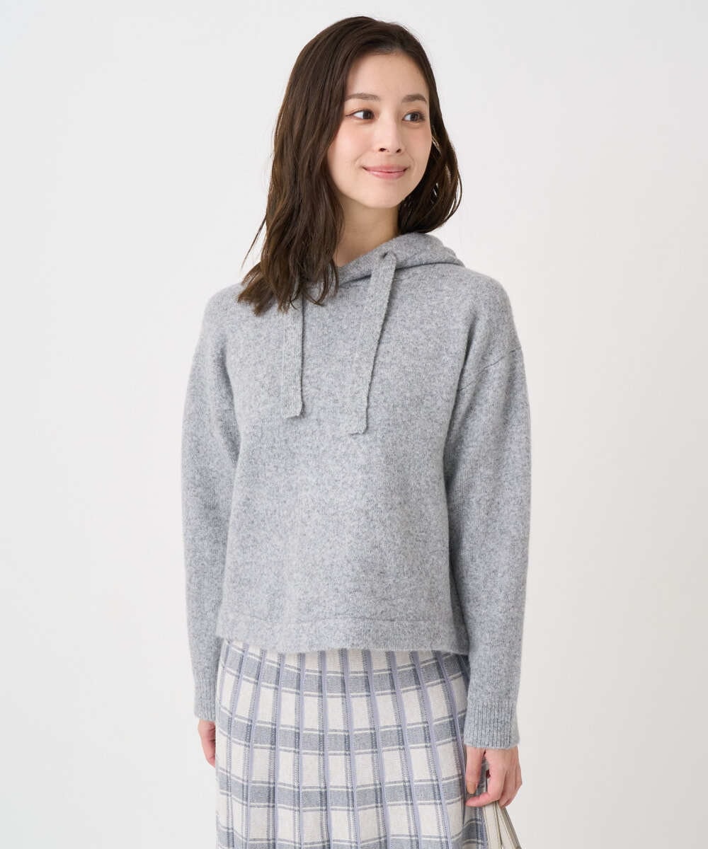 F1FDD62150 MK MICHEL KLEIN(小さいサイズ)(メゾン ドゥ サンク) 【小さいサイズ】クロップド丈ニットフーディー/洗える グレー