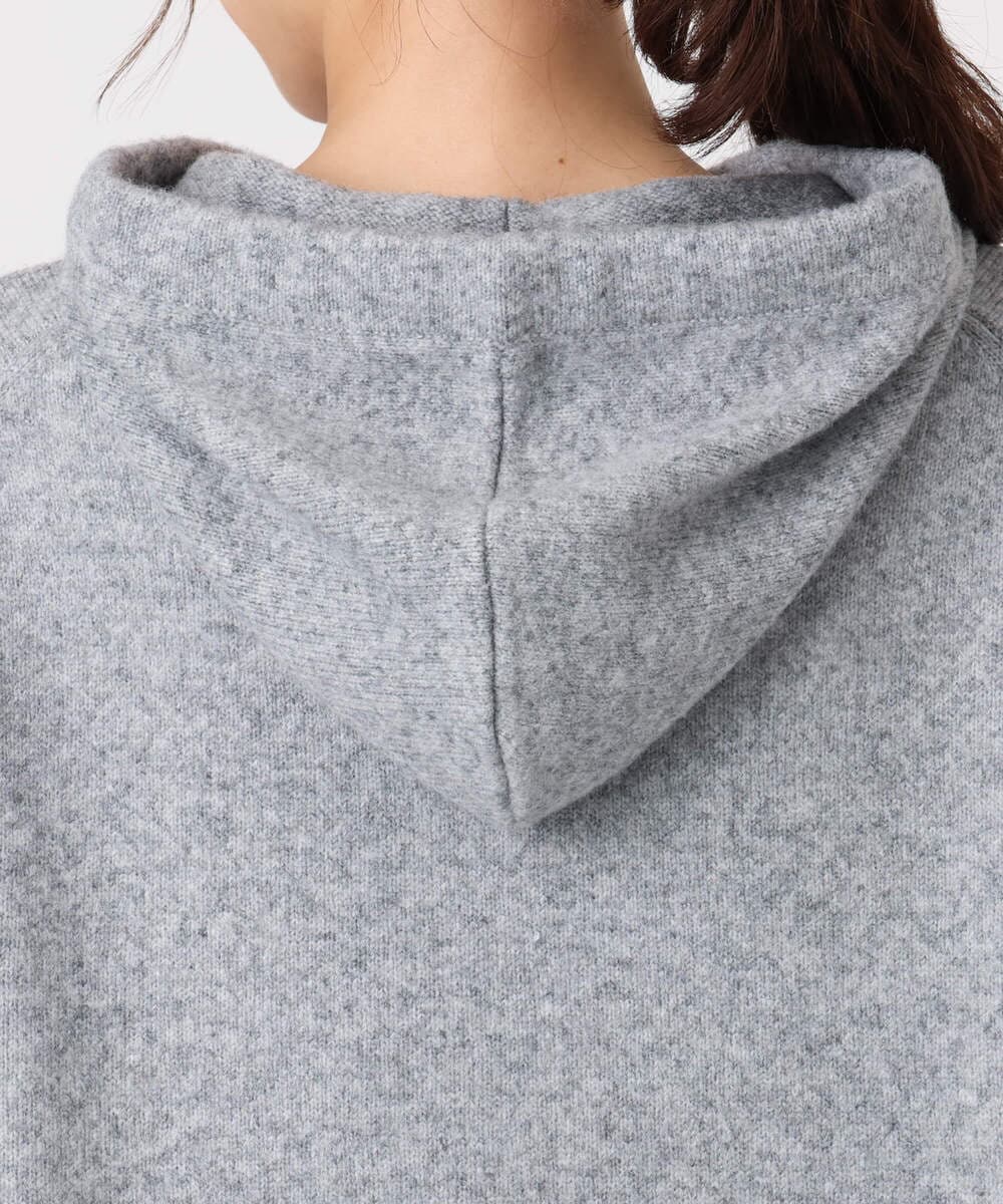 F1FDD62150 MK MICHEL KLEIN(小さいサイズ)(メゾン ドゥ サンク) クロップド丈ニットフーディー/洗える グレー