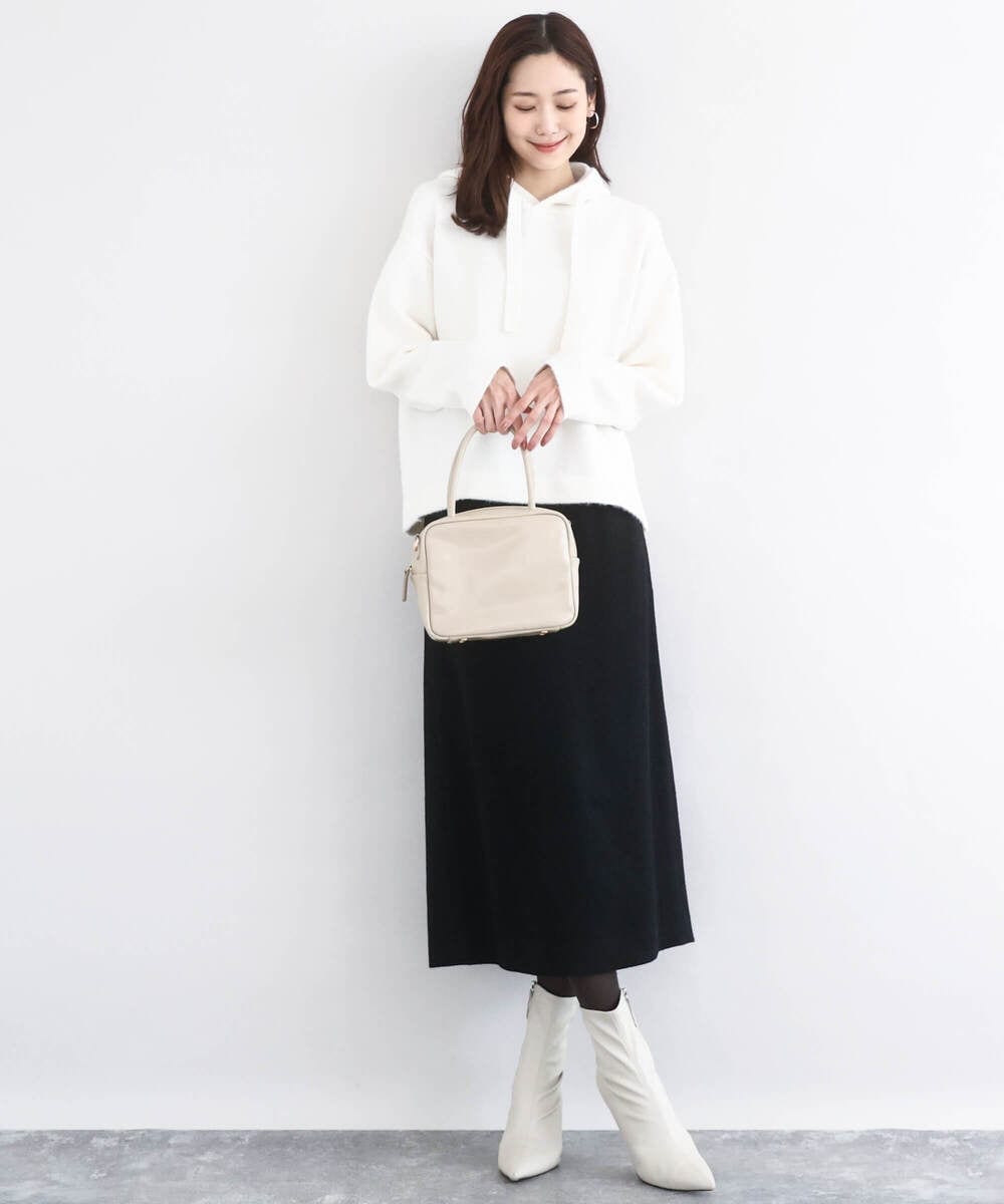 F1FDD62150 MK MICHEL KLEIN(小さいサイズ)(メゾン ドゥ サンク) クロップド丈ニットフーディー/洗える グレー