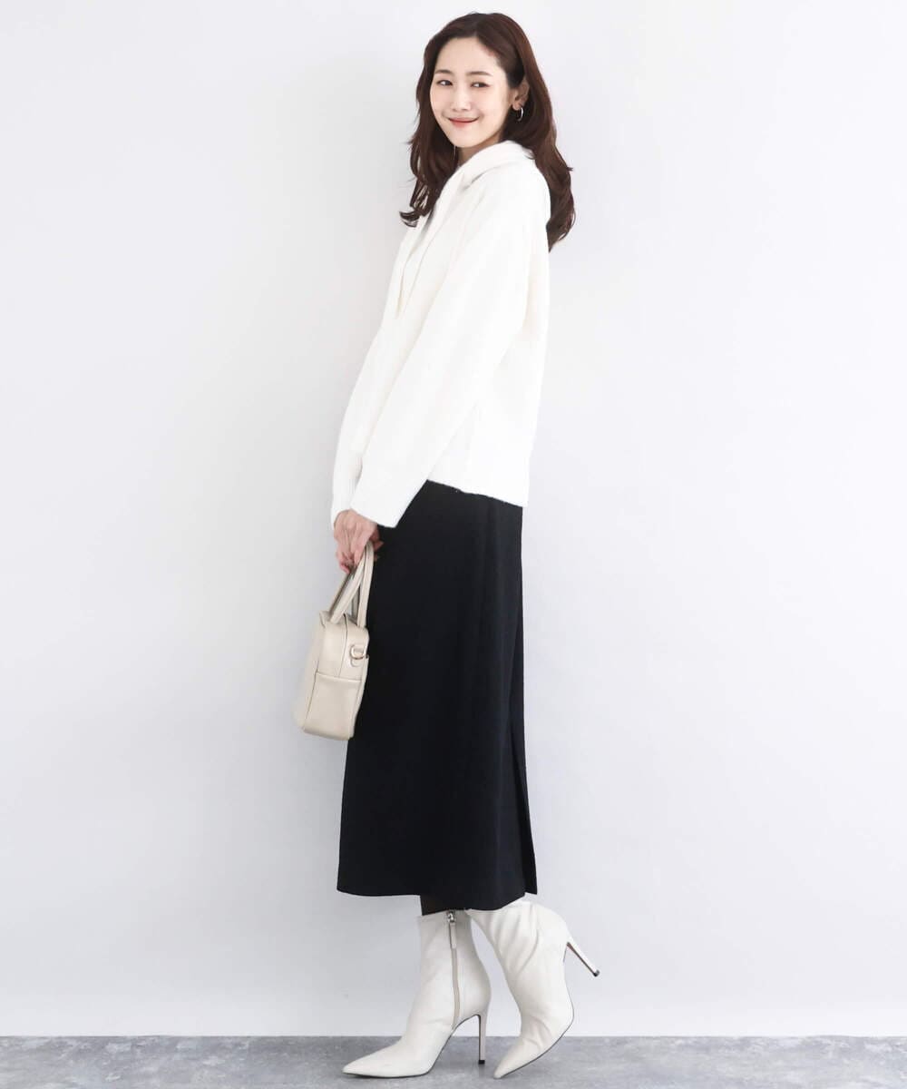 F1FDD62150 MK MICHEL KLEIN(小さいサイズ)(メゾン ドゥ サンク) クロップド丈ニットフーディー/洗える グレー