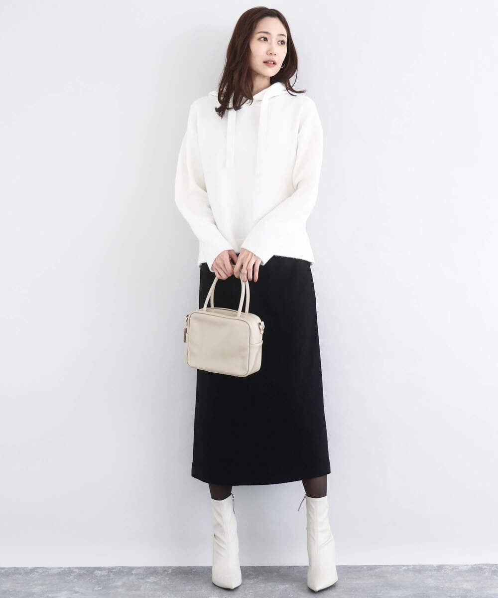 F1FDD62150 MK MICHEL KLEIN(小さいサイズ)(メゾン ドゥ サンク) クロップド丈ニットフーディー/洗える グレー