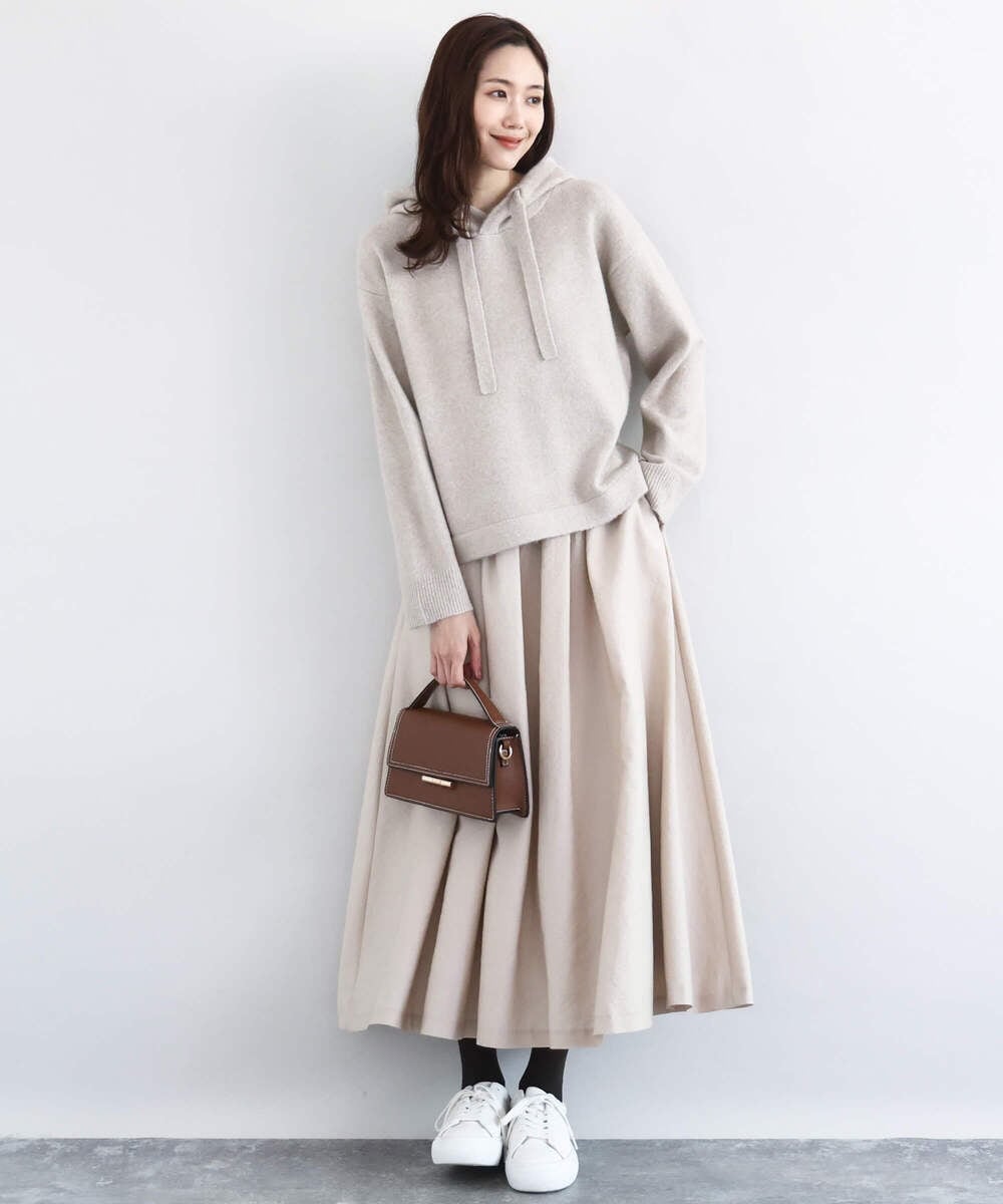 F1FDD62150 MK MICHEL KLEIN(小さいサイズ)(メゾン ドゥ サンク) クロップド丈ニットフーディー/洗える グレー