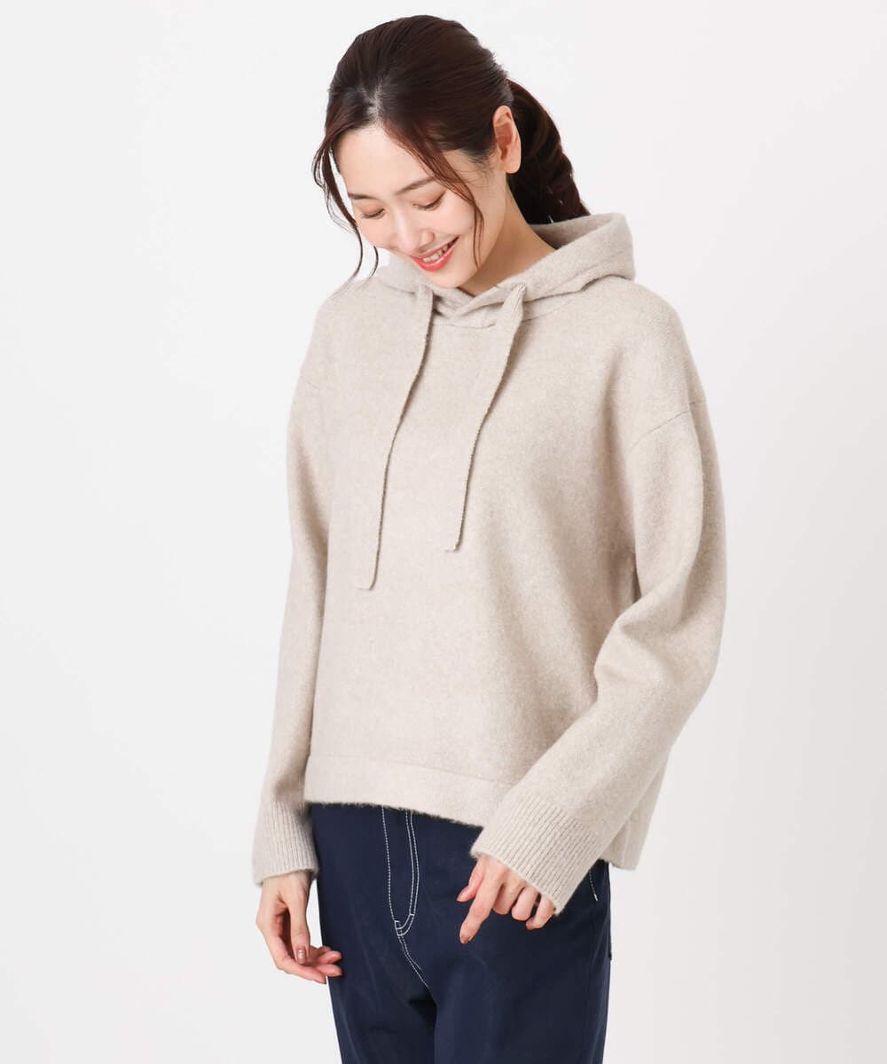 F1FDD62150 MK MICHEL KLEIN(小さいサイズ)(メゾン ドゥ サンク) クロップド丈ニットフーディー/洗える グレー