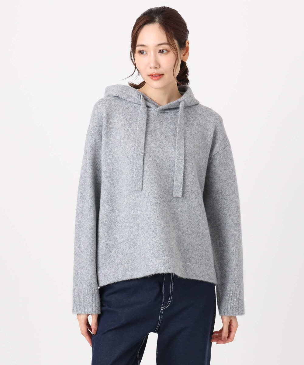 F1FDD62150 MK MICHEL KLEIN(小さいサイズ)(メゾン ドゥ サンク) クロップド丈ニットフーディー/洗える グレー