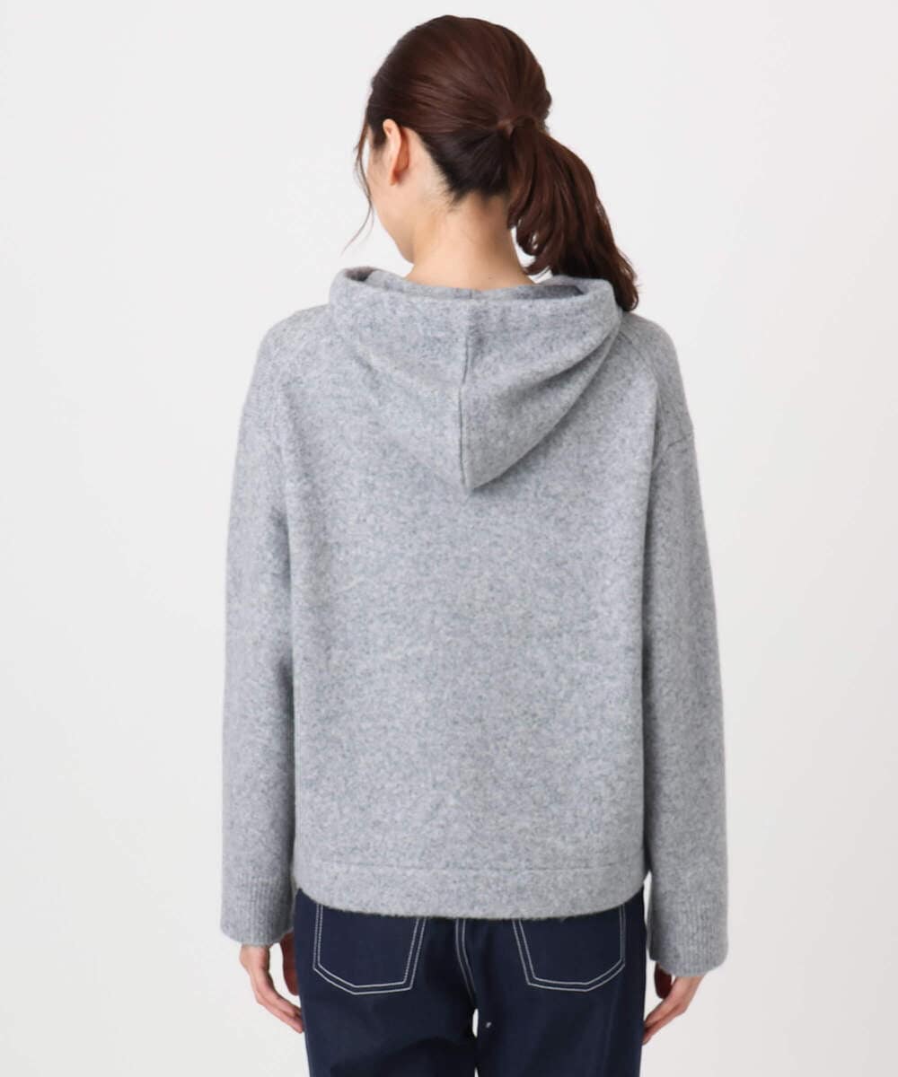 F1FDD62150 MK MICHEL KLEIN(小さいサイズ)(メゾン ドゥ サンク) クロップド丈ニットフーディー/洗える グレー