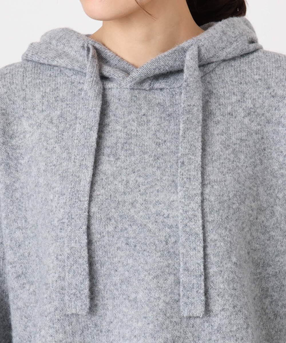 F1FDD62150 MK MICHEL KLEIN(小さいサイズ)(メゾン ドゥ サンク) クロップド丈ニットフーディー/洗える グレー