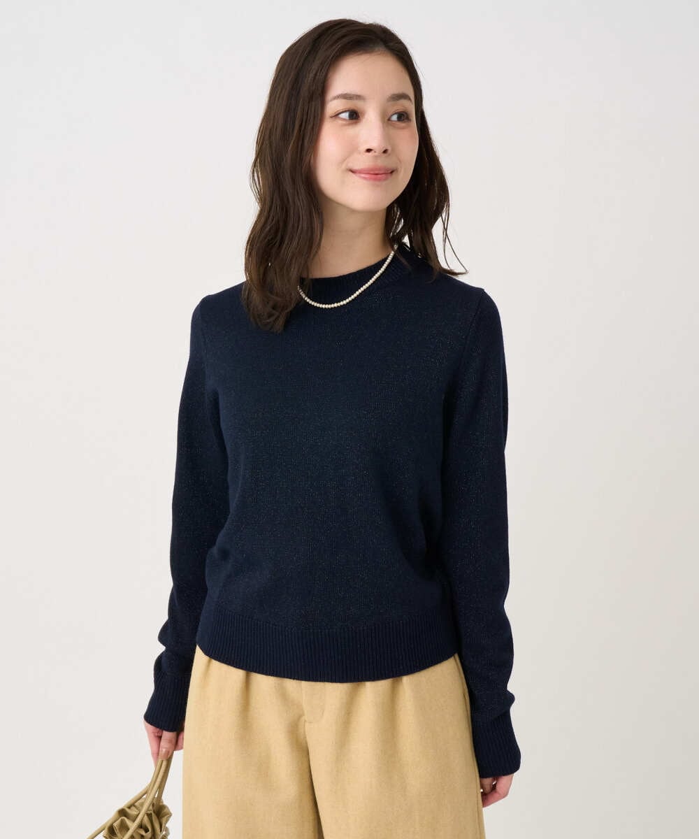 F1FDD63130 MK MICHEL KLEIN(小さいサイズ)(メゾン ドゥ サンク) 【小さいサイズ】キラキラ ラメニットプルオーバー/洗える サーモンオレンジ