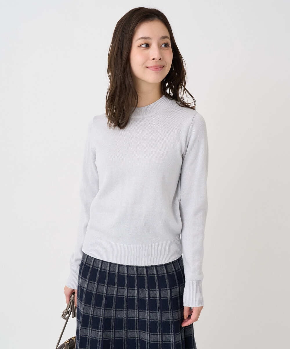 F1FDD63130 MK MICHEL KLEIN(小さいサイズ)(メゾン ドゥ サンク) 【小さいサイズ】キラキラ ラメニットプルオーバー/洗える サーモンオレンジ