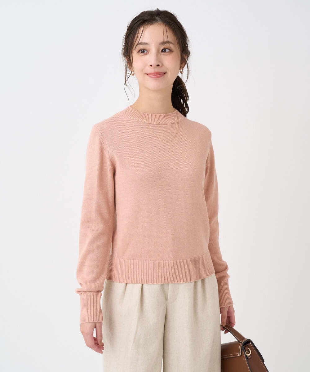 F1FDD63130 MK MICHEL KLEIN(小さいサイズ)(メゾン ドゥ サンク) 【小さいサイズ】キラキラ ラメニットプルオーバー/洗える サーモンオレンジ